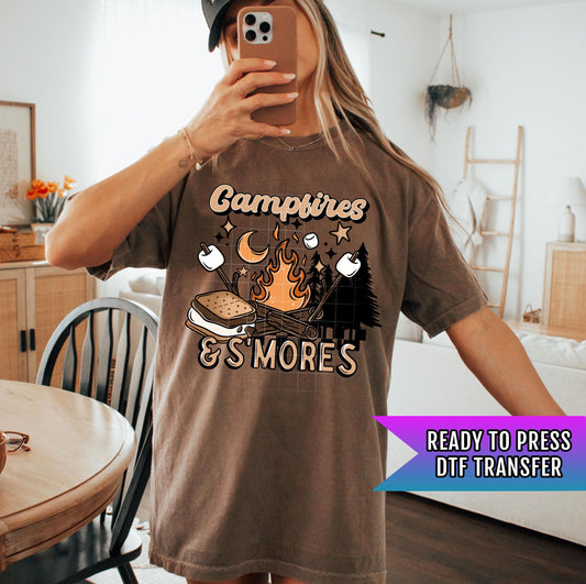 Campfires & S&#39;mores DTF Transfer Ready For Press, Cozy Camping Dtf Print, Camper Dtf, Heat Press Transfer, Direct To Film, Custom Transfer