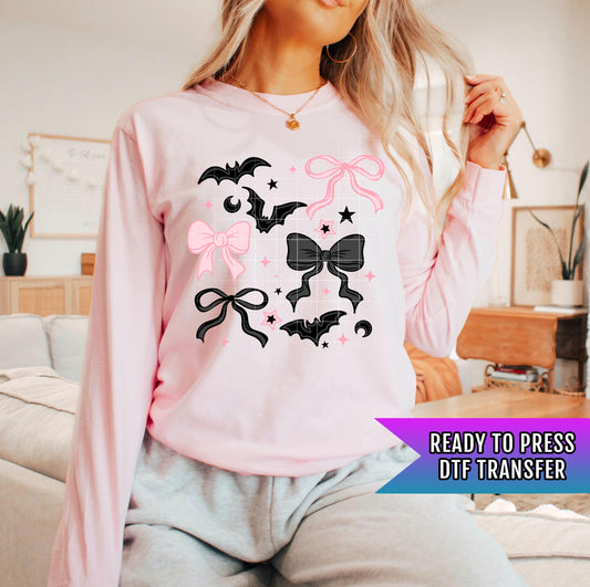 Pink Bow Halloween DTF Transfer, Halloween DTF Transfer Ready For Press, Spooky Season, Heat Press Transfer, Custom Transfer, Direct To Film