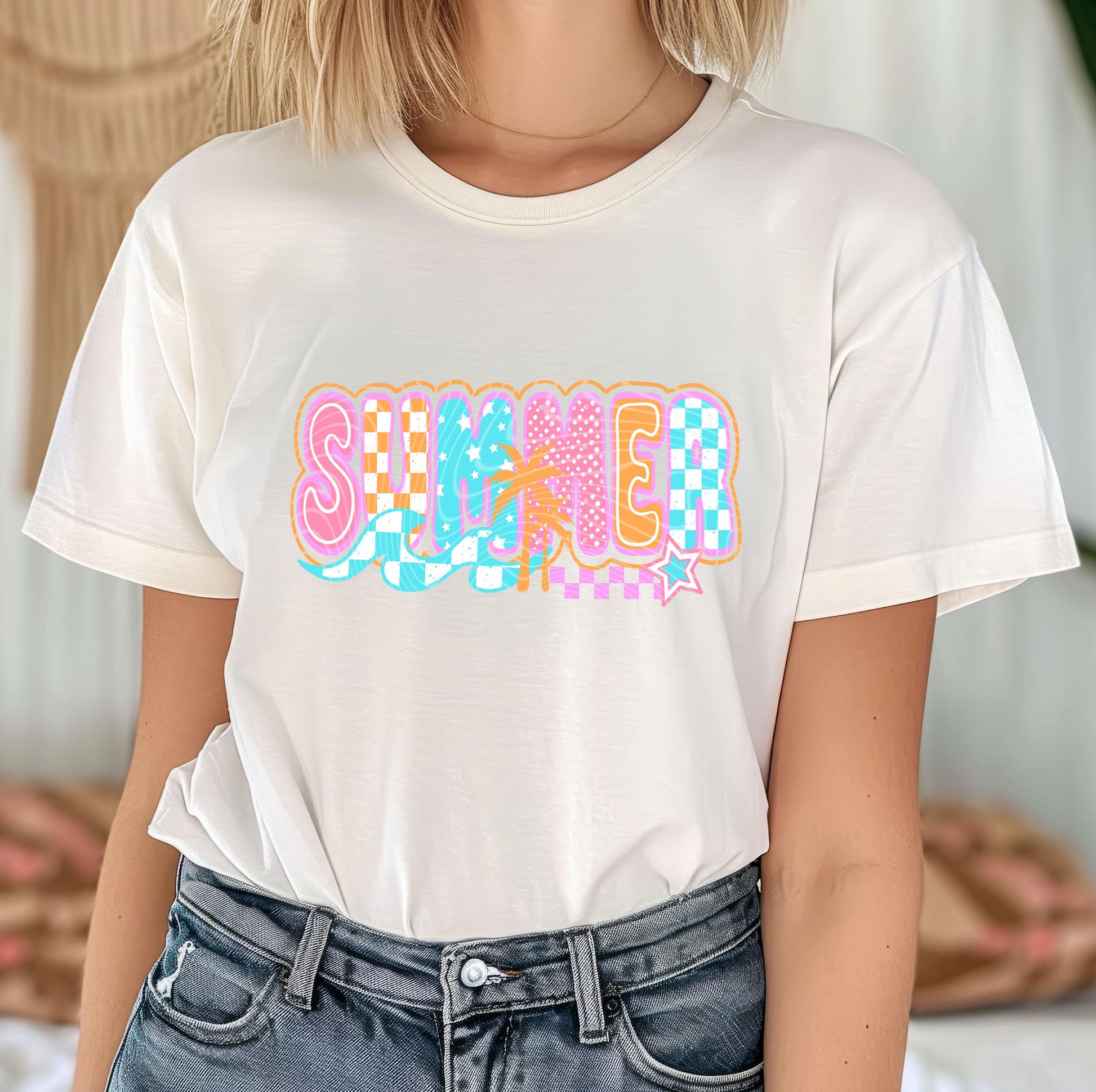 Checkered Summer Vibes DTF Transfer Ready For Press, Retro Summer Dtf Print, Sunshine, Heat Press Transfer, Direct To Film, Custom Transfer
