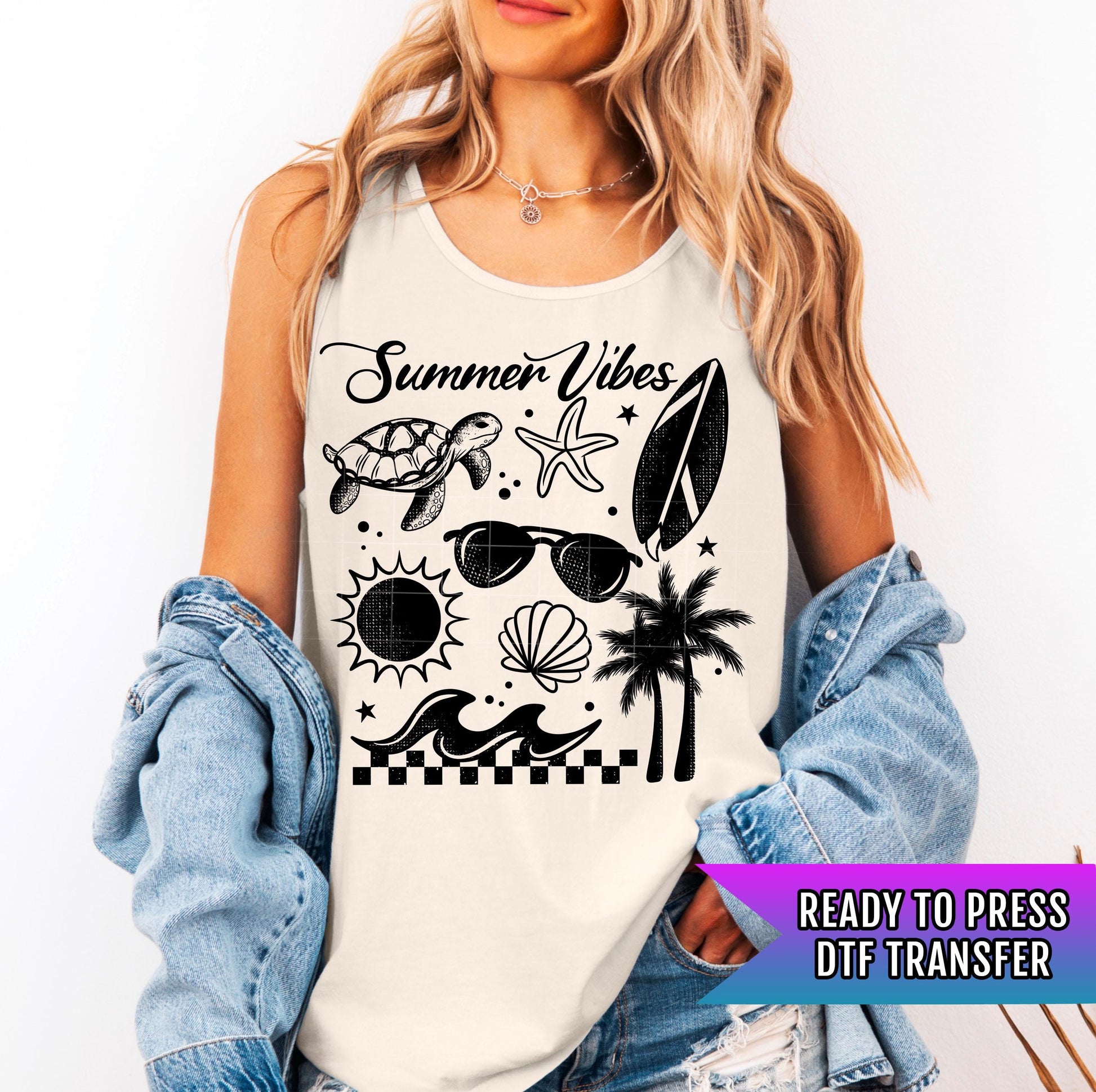 Summer Vibes DTF Transfer Ready For Press, Beach Vacation Dtf Print, Sunshine, Heat Press Transfer Direct To Film Custom Transfer Beach Life