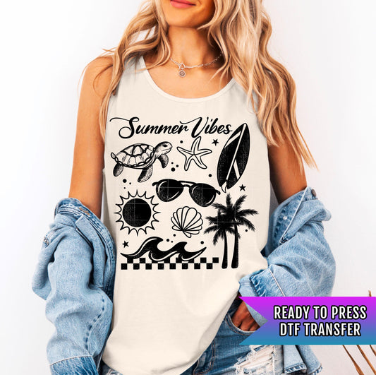 Summer Vibes DTF Transfer Ready For Press, Beach Vacation Dtf Print, Sunshine, Heat Press Transfer Direct To Film Custom Transfer Beach Life