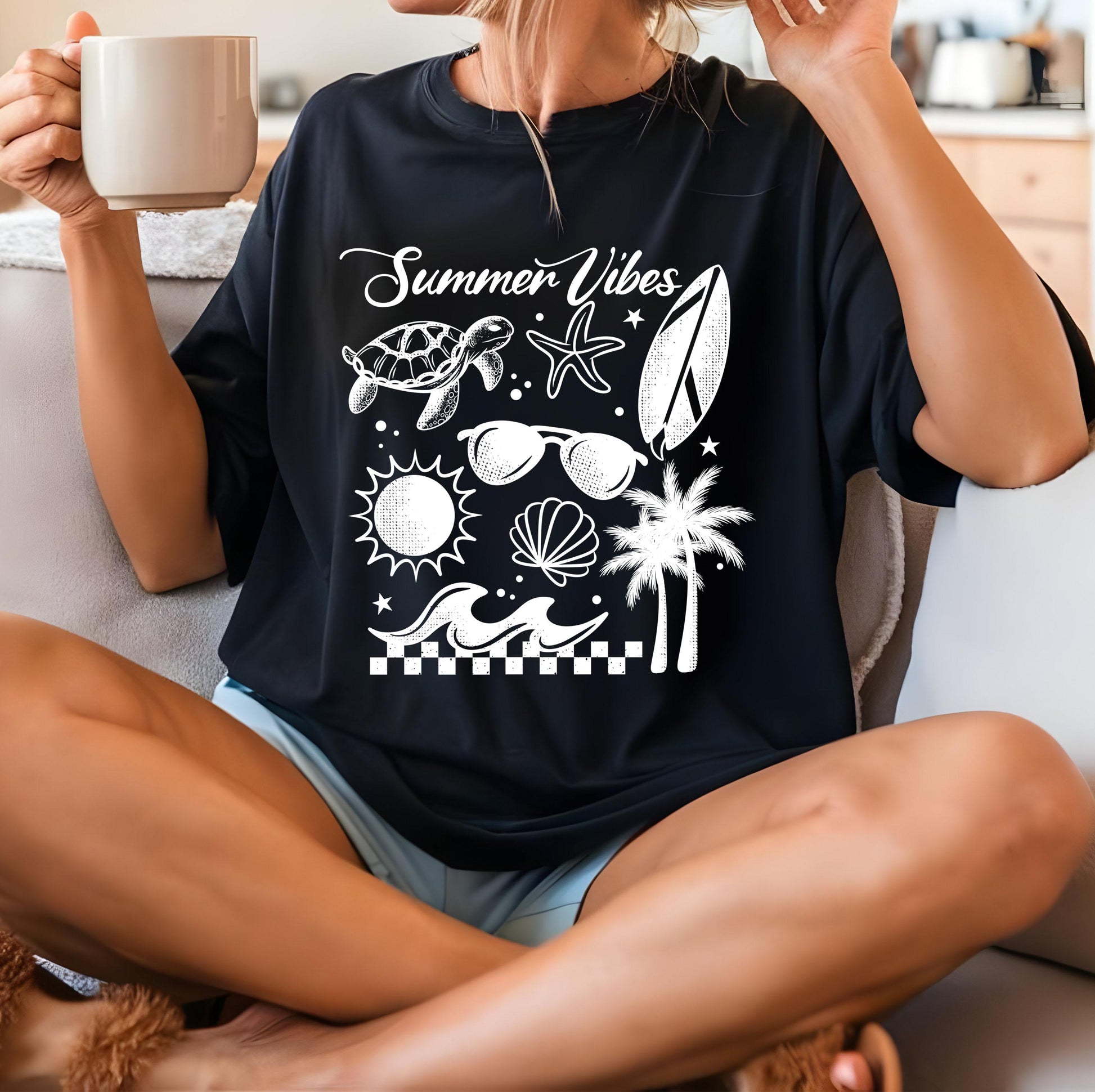 Coastal Summer Vibes DTF Transfer Ready For Press, Beach Vacation Dtf Print, Sunshine, Heat Press Transfer, Direct To Film, Custom Transfers