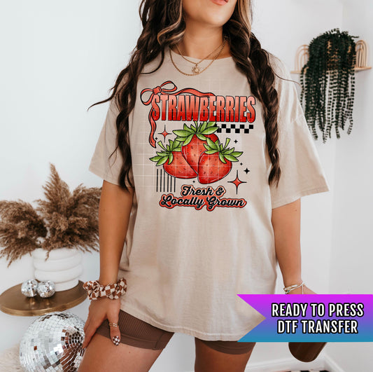 Strawberries DTF Transfer Ready For Press, Coquette Bow DTF Transfer, Heat Press Transfer, Summer Dtf Print, Direct To Film, Custom Transfer