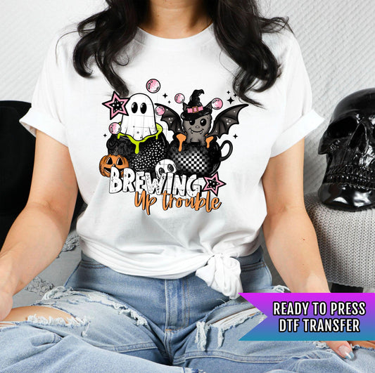 Brewing Up Trouble DTF Transfer, Halloween DTF Transfer Ready For Press, Spooky Season, Heat Press Transfer, Custom Transfer, Direct To Film