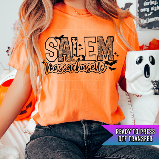 Salem Massachusetts DTF Transfer, Halloween DTF Transfer Ready For Press, Spooky Season, Heat Press Transfer, Custom Transfer Direct To Film