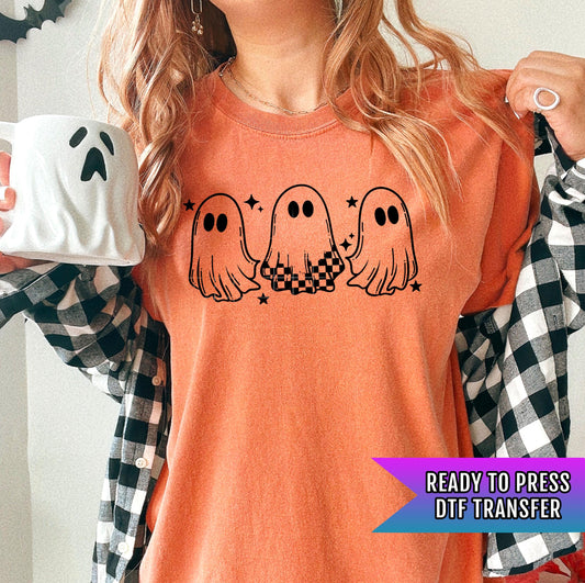Cute Ghost DTF Transfer Ready For Press, Retro Halloween DTF Prints, Heat Press Transfer, Direct To Film, Custom Transfer, Spooky Season Dtf