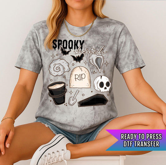 Spooky Beach DTF Transfer Ready For Press, Halloween Beach Dtf Print, Beach DTF, Heat Press Transfer, Direct To Film Custom Transfer Coastal