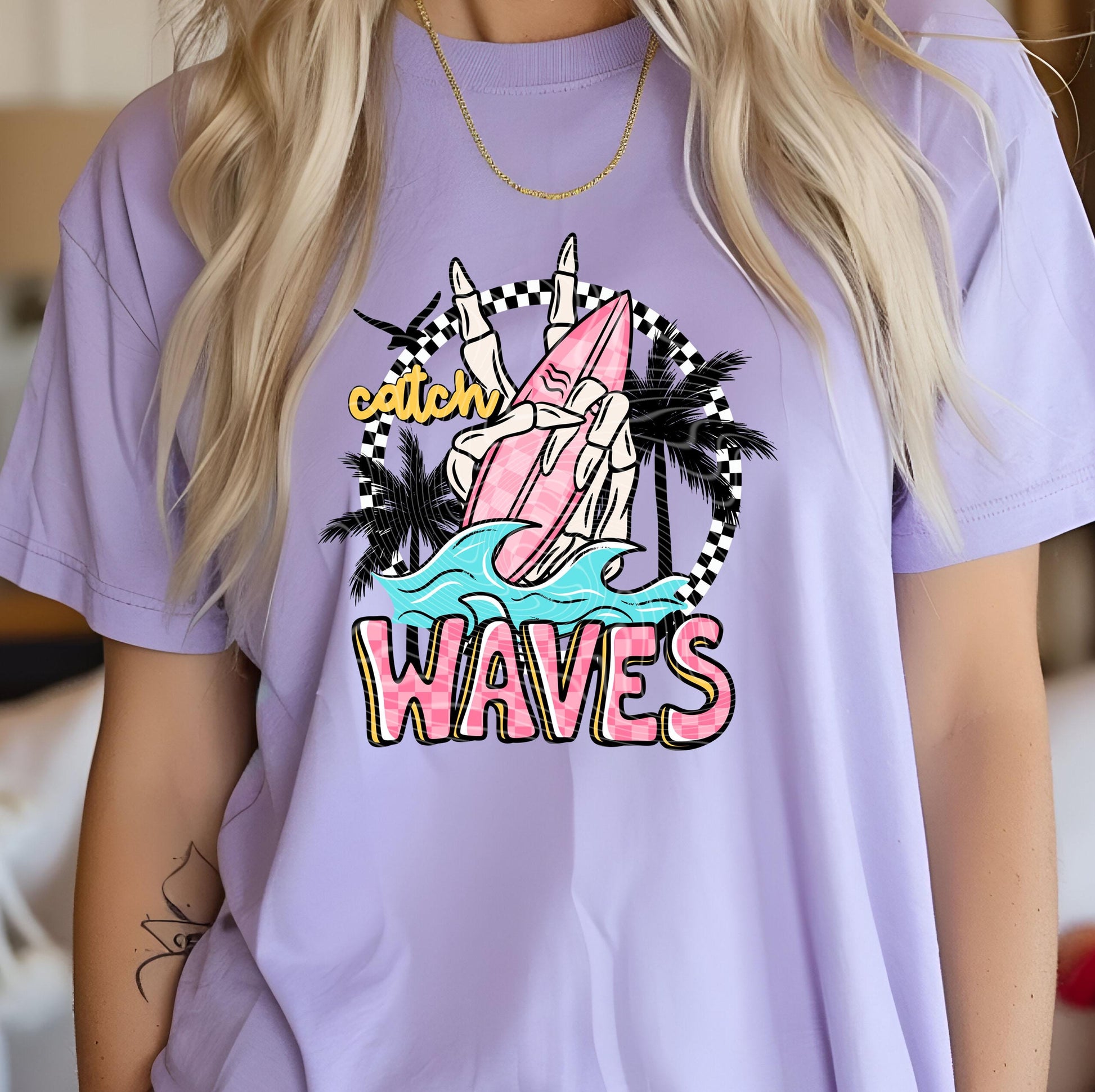 Catch Waves DTF Transfer Ready For Press, Summer Vacation Dtf Print, Beach DTF, Heat Press Transfer, Direct To Film Custom Transfer, Coastal