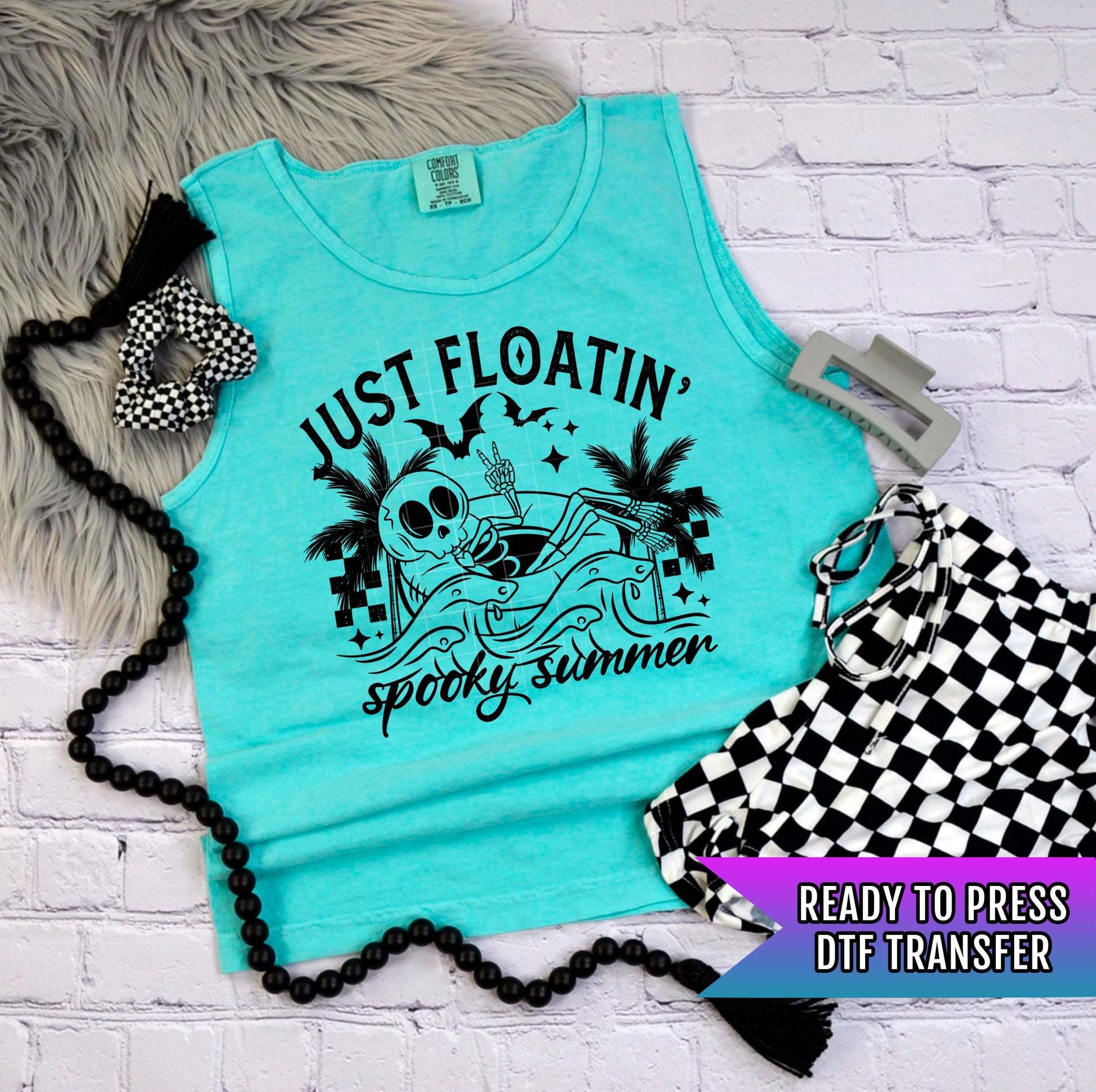 Just Floatin&#39; Spooky Summer DTF Transfers Ready For Press, Halloween Beach Dtf Print, Heat Press Transfers, Direct To Film, Custom Transfers