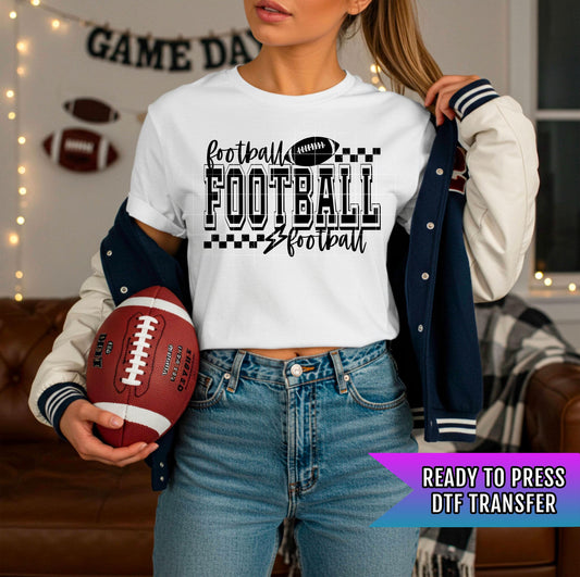 Football Season DTF Transfer Ready For Press, Game Day DTF Prints, Heat Press Transfer, Direct To Film Checkered Football, Custom Transfers