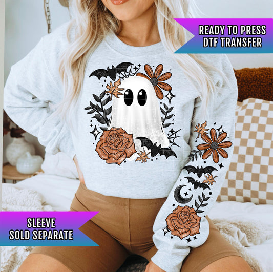 Ghost Floral DTF Transfers Ready For Press, Halloween DTF Prints, Ghost Dtf Prints, Heat Press Transfer, Halloween DTF Print, Direct To Film