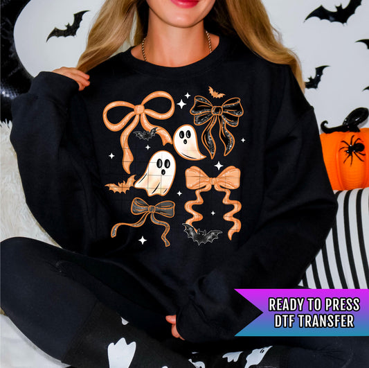 Halloween Bow Ghost DTF Transfer, Coquette Bow DTF Transfer Ready For Press, Horror DTF, Heat Press Transfer, Direct To Film Custom Transfer