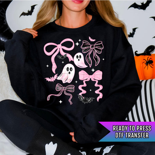 Halloween Bow Ghost DTF Transfer, Coquette Bow DTF Transfer Ready For Press, Spooky DTF, Heat Press Transfer, Direct To Film Custom Transfer