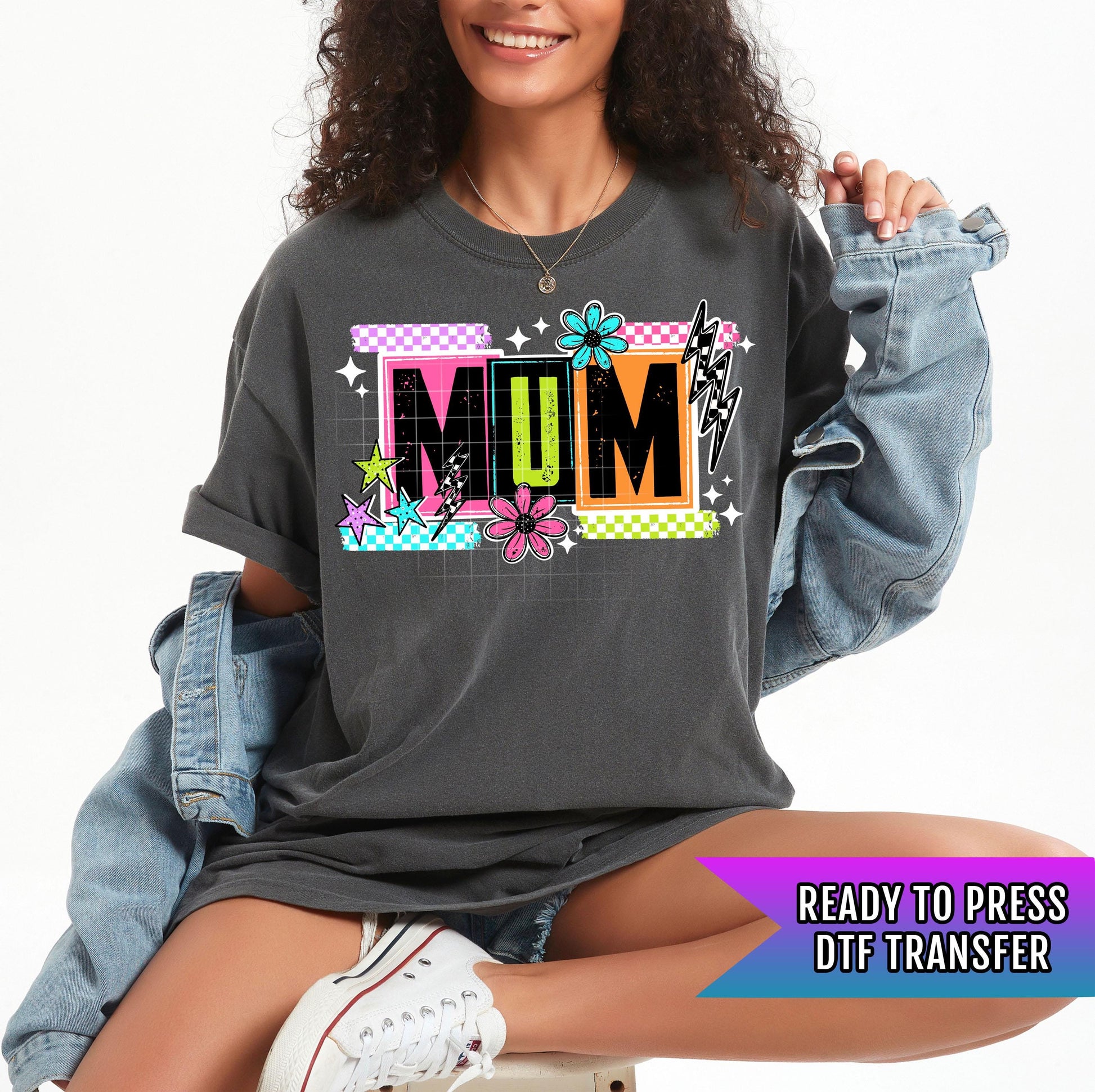 Retro Groovy Mum DTF Transfer Ready For Press, Checkered Mommy DTF Print, Heat Press Transfer, Direct To Film, Mama Transfer Custom Transfer