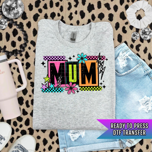 Retro Groovy Mum DTF Transfer Ready For Press, Checkered Mother DTF Print, Heat Press Transfer, Direct To Film Mama Transfer Custom Transfer