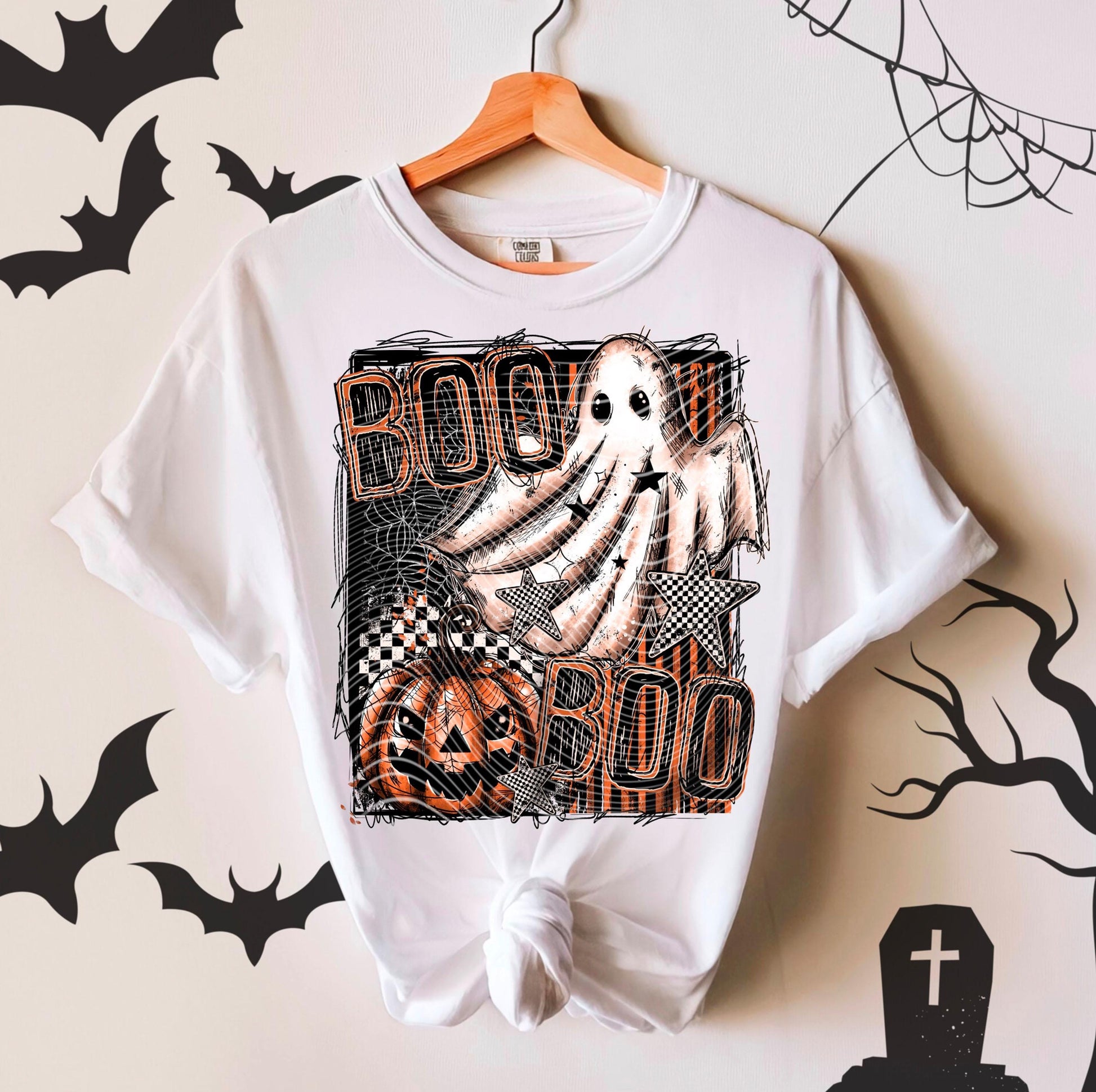 BOO Halloween DTF Transfer, Halloween DTF Transfer Ready For Press, Spooky Ghost Pumpkin, Heat Press Transfer Direct To Film Custom Transfer