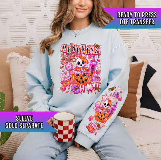 Pumpkins Leaves Sweets DTF Transfer, Halloween Skull Donut DTF Transfer Ready For Press, Spooky Season, Heat Press Transfers, Direct To Film