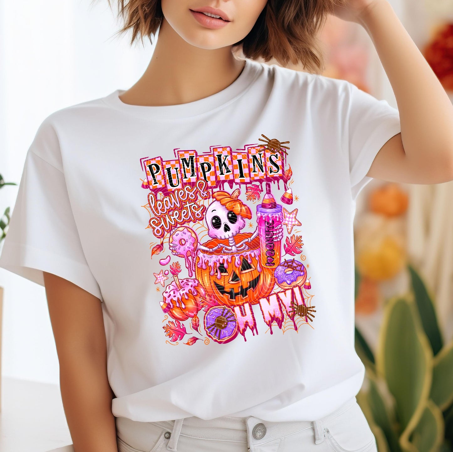 Pumpkins Leaves Sweets DTF Transfer, Halloween Skull Donut DTF Transfer Ready For Press, Spooky Season, Heat Press Transfers, Direct To Film