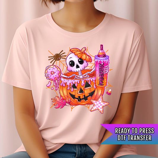 Halloween Skull Donut DTF Transfer, Halloween DTF Transfer Ready For Press, Spooky Sweet Fall Dtf Print, Heat Press Transfer, Direct To Film