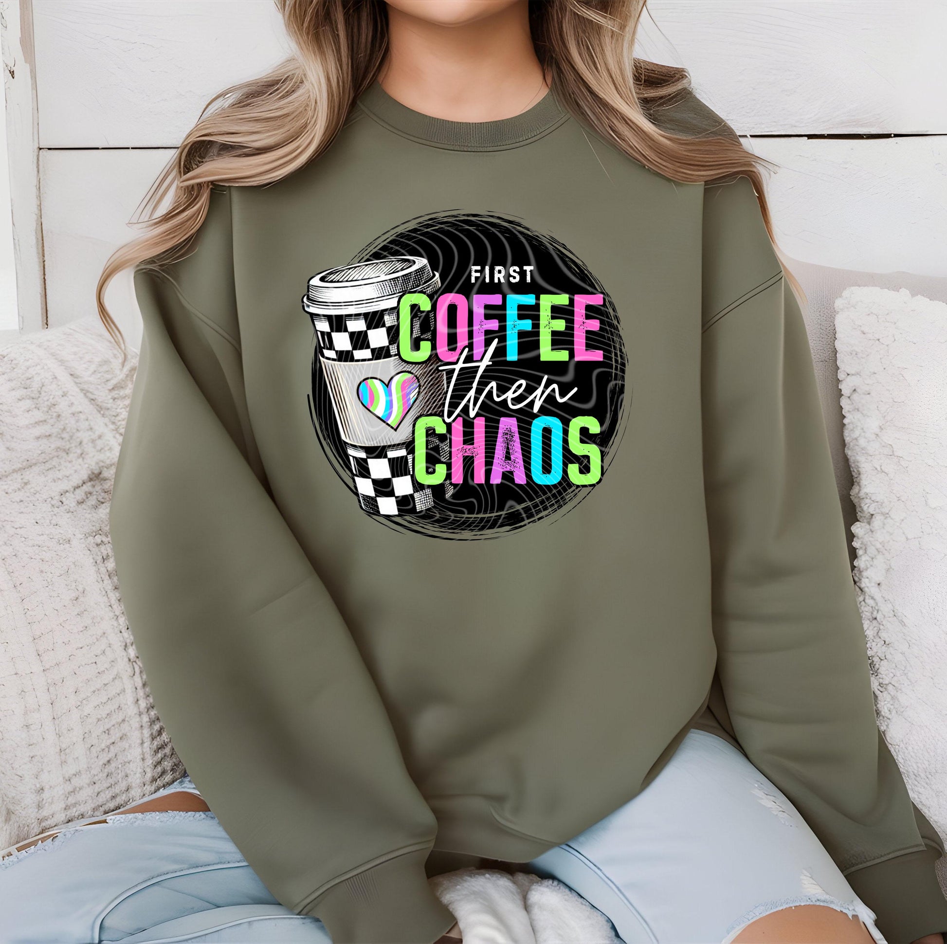 First Coffee Then Chaos DTF Transfer Ready For Press, Coffee Lover DTF, Heat Press Transfer, Direct To Film, Coffee Transfer Custom Transfer