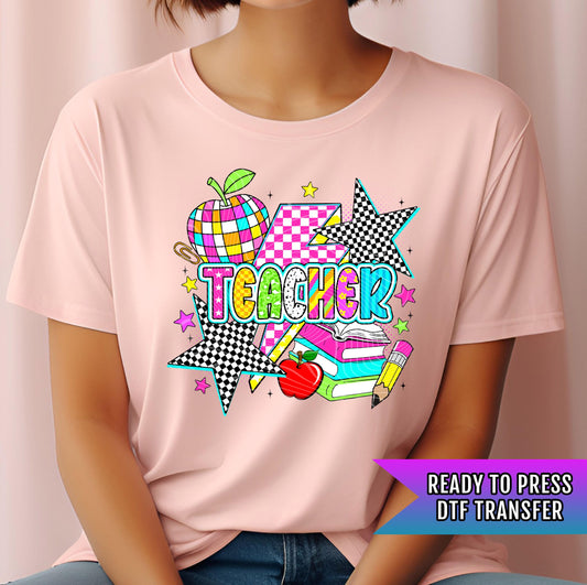 Teacher DTF Transfer Ready For Press, Teacher Dtf, Direct To Film, Heat Press Transfer, Back To School Checkerboard Transfer Custom Transfer