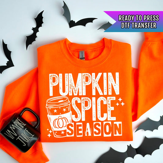 Pumpkin Spice Season DTF Transfer, Halloween DTF Transfer Ready For Press, Fall Coffee Lover Dtf Print, Heat Press Transfer, Direct To Film