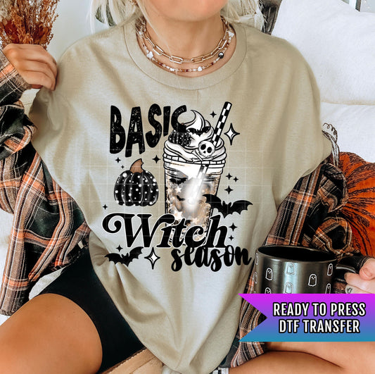 Basic Witch Season DTF Transfer, Funny Halloween DTF Transfer Ready For Press, Spooky Pumpkin Bat Dtf, Heat Press Transfers, Direct To Film