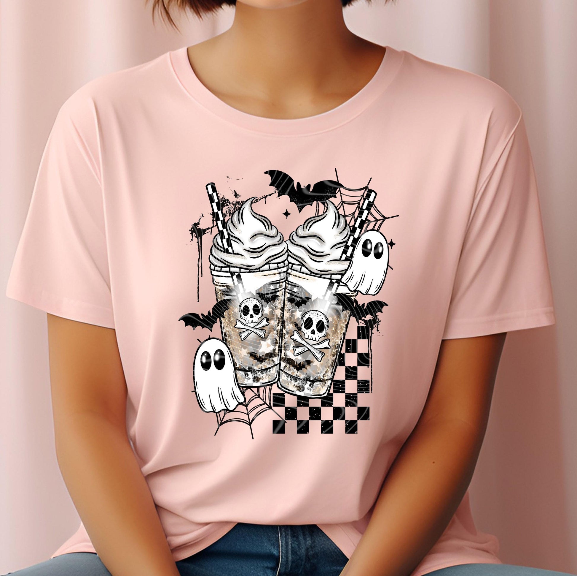 Halloween Drink DTF Transfer, Halloween DTF Transfer Ready For Press, Spooky Coffee Ghost Skull Transfer, Heat Press Transfer Direct To Film