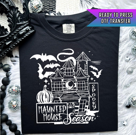Haunted House DTF Transfer, Halloween DTF Transfer Ready For Press, Spooky Season Dtf, Heat Press Transfer, Direct To Film, Custom Transfers