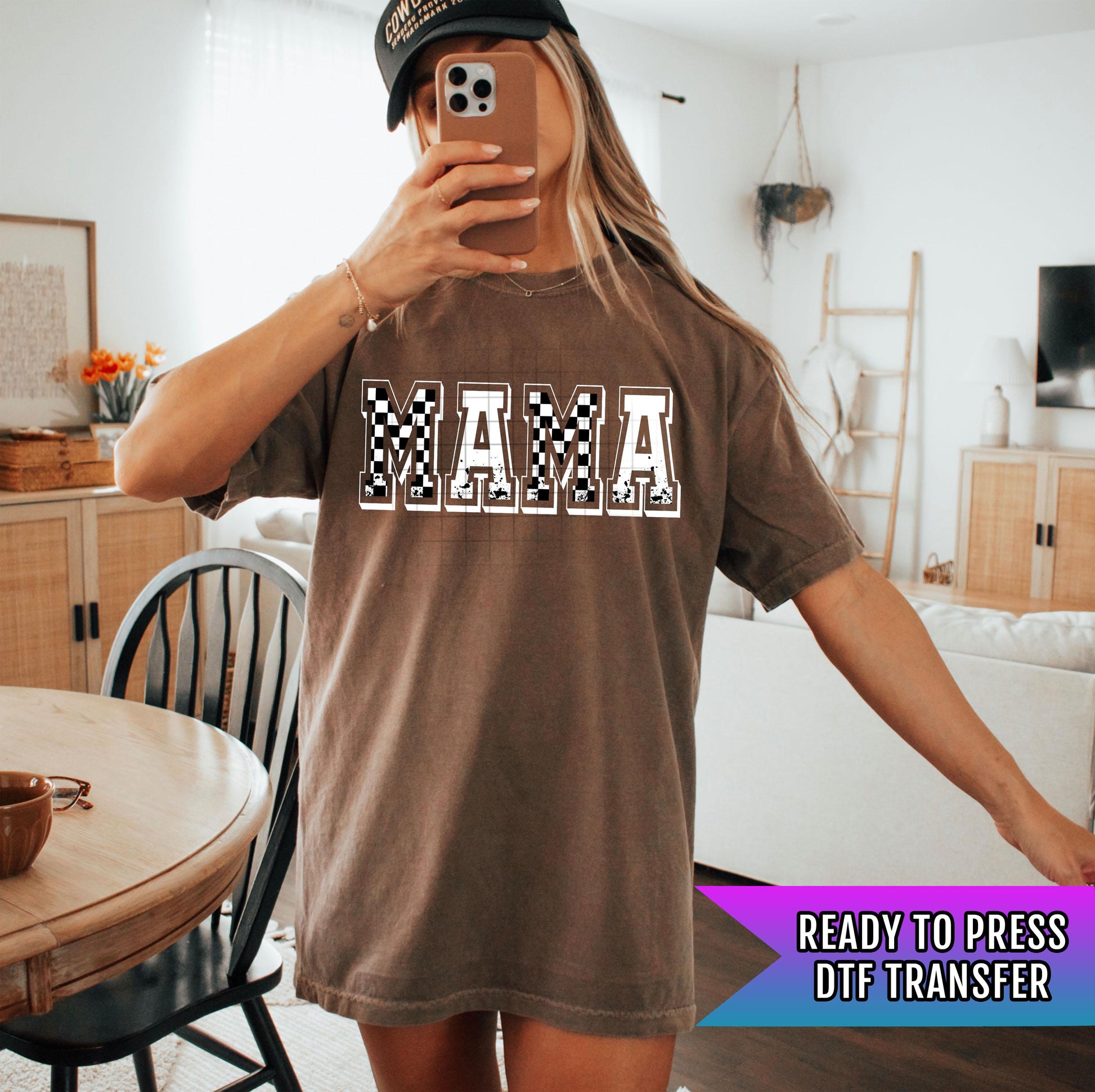 Retro Mama DTF Transfer Ready For Press, Checkered Mother DTF Print, Heat Press Transfer, Direct To Film Mommy Life Transfer Custom Transfer