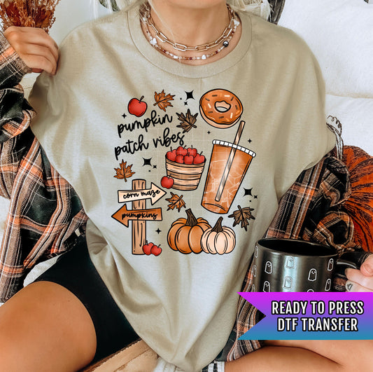 Pumpkin Patch Vibes DTF Transfer Ready For Press, Cozy Fall DTF Transfer, Autumn Vibes, Heat Press Transfer, Direct To Film, Custom Transfer