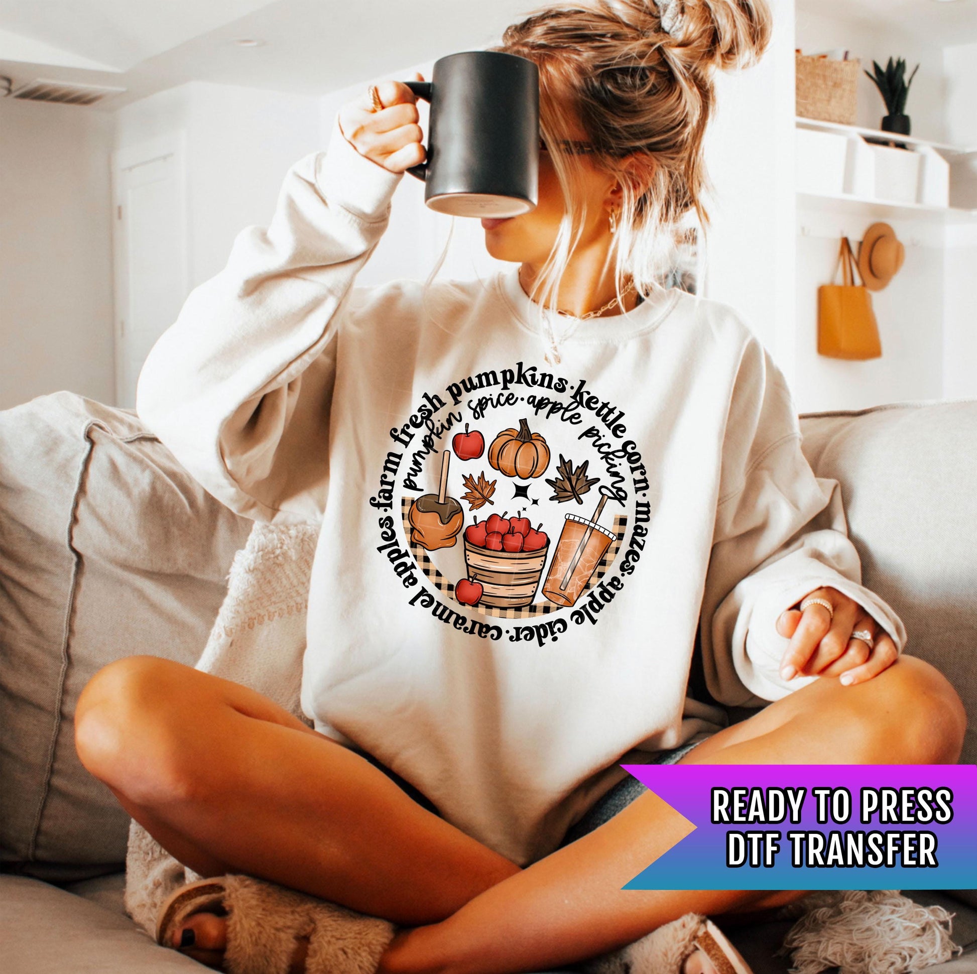 Pumpkin Spice and Apple Cider Season DTF Transfer Ready For Press, Cozy Fall DTF Transfer, Autumn Vibes, Heat Press Transfer, Direct To Film