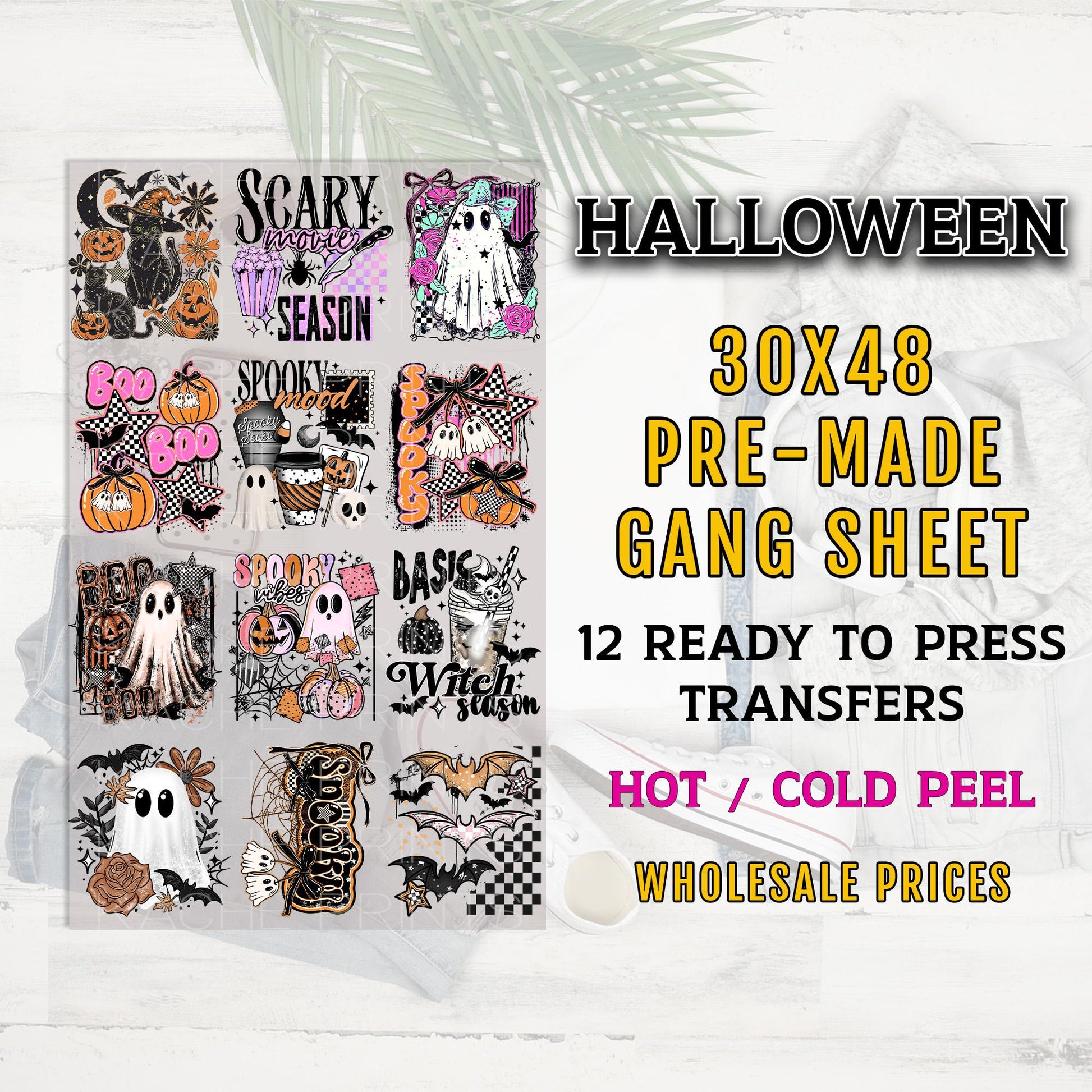 Halloween DTF Gang Sheet, Halloween Premade Ready To Press Transfers for T-Shirts, Spooky Cute Ghosts, Witches DTF, Halloween Dtf Print, Boo