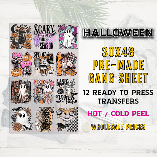Halloween DTF Gang Sheet, Halloween Premade Ready To Press Transfers for T-Shirts, Spooky Cute Ghosts, Witches DTF, Halloween Dtf Print, Boo
