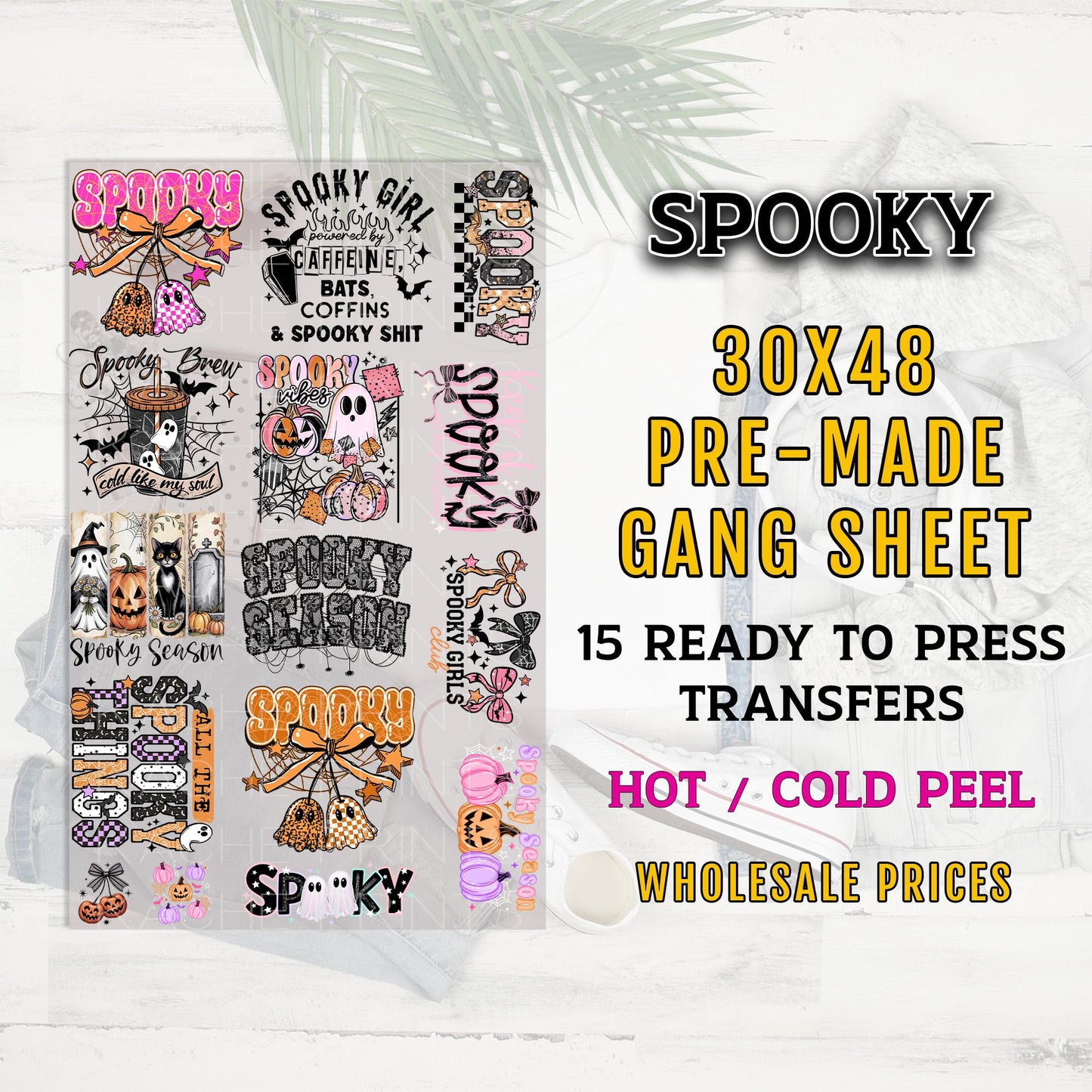 Spooky Halloween DTF Gang Sheet, Halloween Premade Ready To Press Transfers for T-Shirts, Spooky Cute Ghosts, Witches DTF, Spooky Dtf Prints