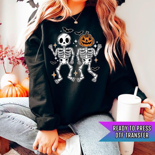 Dancing Skeletons DTF Transfer Ready For Press, Halloween DTF Print, Heat Press Transfer, Direct To Film, Custom Transfer Pumpkin Season Dtf