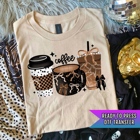 Halloween Coffee DTF Transfer, Spooky Season DTF Transfer Ready For Press, Coquette Bow, Heat Press Transfer, Direct To Film Custom Transfer