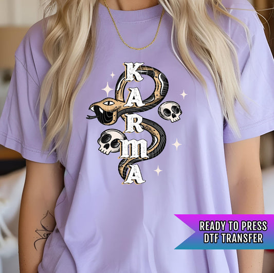 Karma Snake DTF Transfer Ready For Press, Sarcastic Dtf Print, Gothic Design, Skull Dtf, Heat Press Transfer, Direct To Film Custom Transfer