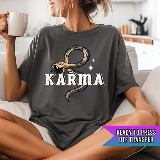 Karma Snake DTF Transfer Ready For Press, Sarcasm Dtf Print, Gothic Design, Skull Dtf, Heat Press Transfer, Direct To Film, Custom Transfers