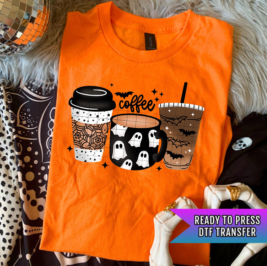 Halloween Coffee DTF Transfer, Spooky Season DTF Transfer Ready For Press, Heat Press Transfer, Direct To Film Custom Transfer Pumpkin Spice
