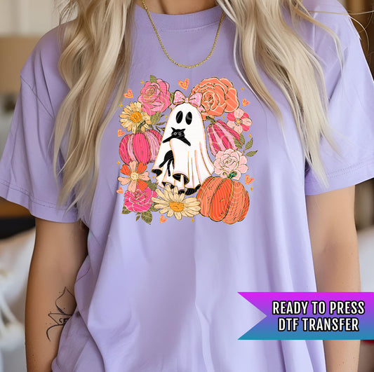 Ghost Floral DTF Transfer, Halloween DTF Transfers Ready For Press, Pumpkin Dtf, Bats DTF Prints, Pumpkin Dtf Transfer, Spooky Season