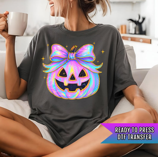 Iridescent Pumpkin DTF Transfer, Halloween DTF Transfers Ready For Press, Pumpkin Dtf, Bats DTF Prints, Pumpkin Dtf Transfer, Spooky Dtf