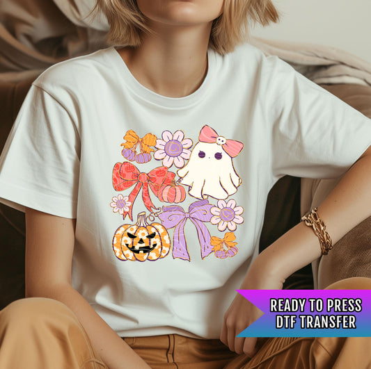 Retro Coquette Ghost Transfers, Spooky DTF Transfer, Halloween DTF Transfers Ready For Press, Ghost Dtf Transfer, Pumpkin Transfer, Spooky