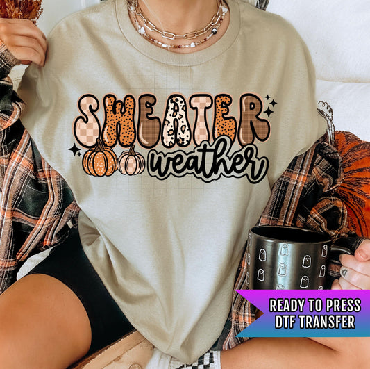 Sweater Weather DTF Transfer Ready For Press, Fall DTF Transfer, Autumn DTF Transfer, Pumpkin Heat Press Transfer, Pumpkin Spice Season Dtf