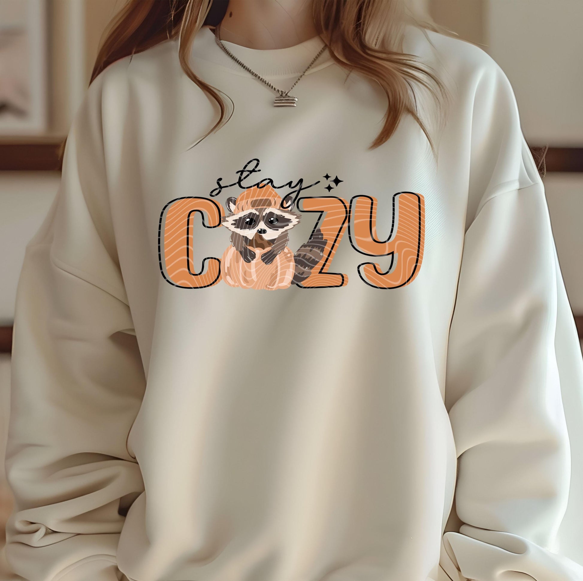 Stay Cozy Racoon DTF Transfer Ready For Press, Fall DTF Transfer, Autumn DTF Transfer, Pumpkin Heat Press Transfer, Pumpkin Dtf Transfers