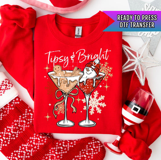 Tipsy And Bright Wine DTF Transfers Ready For Press, Christmas DTF Prints, Heat Press Transfer, Direct To Film, Seasonal DTF Transfers
