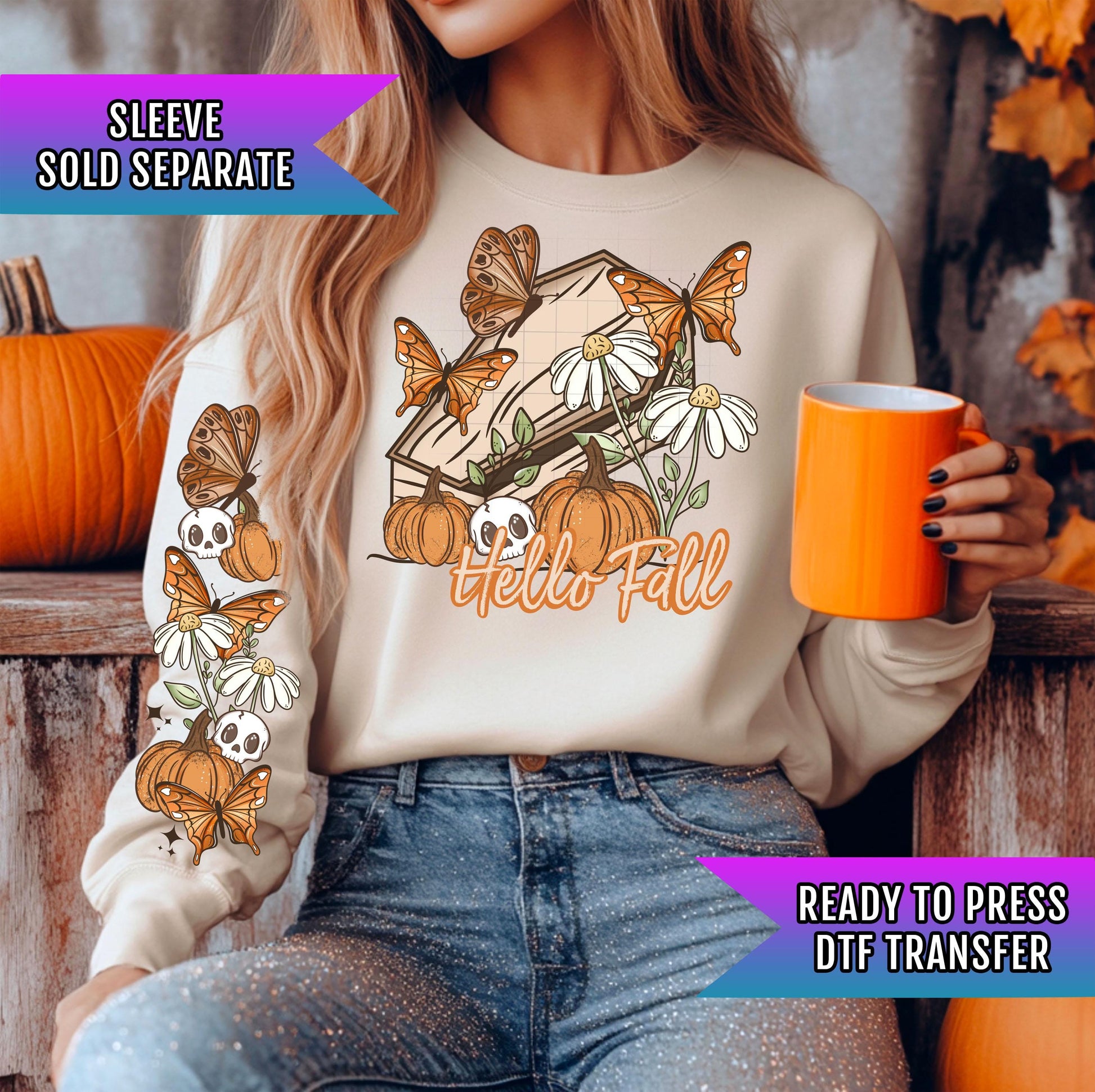 Hello Fall DTF Transfer Ready For Press, Fall DTF Transfers, Autumn DTF Transfer, Fall Leaves Dtf Transfers, Halloween Ghost Dtf, Custom Dtf