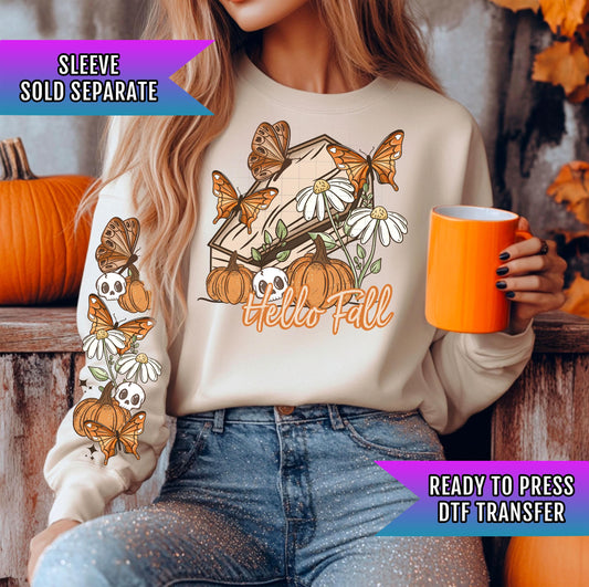 Hello Fall DTF Transfer Ready For Press, Fall DTF Transfers, Autumn DTF Transfer, Fall Leaves Dtf Transfers, Halloween Ghost Dtf, Custom Dtf