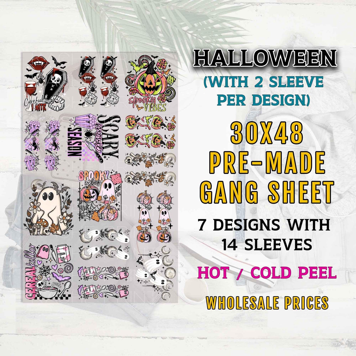 Halloween DTF Gang Sheet, Halloween Ready To Press Transfers for T-Shirts, Spooky Transfers, Ghosts DTF, Witches DTF, Halloween Dtf Print