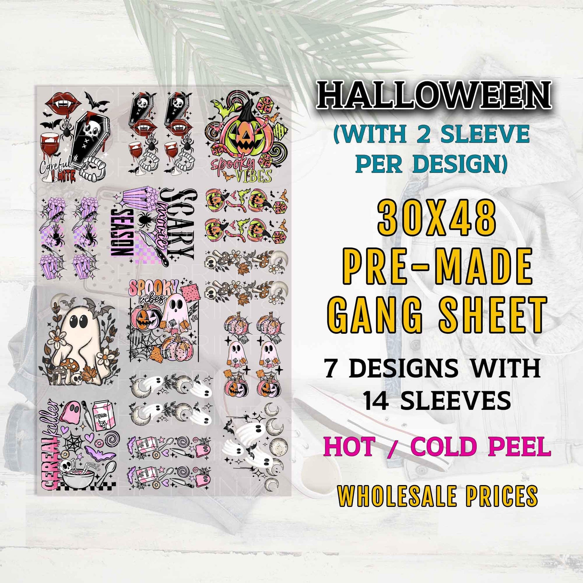 Halloween DTF Gang Sheet, Halloween Ready To Press Transfers for T-Shirts, Spooky Transfers, Ghosts DTF, Witches DTF, Halloween Dtf Print